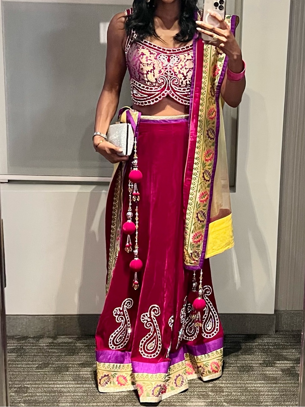 Fuchsia Embroidered A-Line Skirt